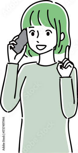 スマホを使っている若い女性のイラスト