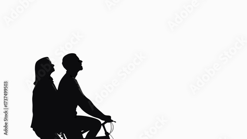 Romantic couple riding bicycle together looking up at the sky, enjoying a peaceful moment outdoors