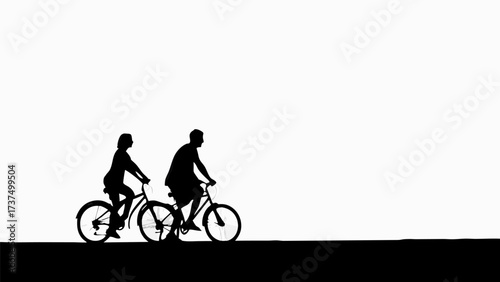 Silhouette couple riding bikes together, enjoying active lifestyle, fitness and outdoor recreation concept