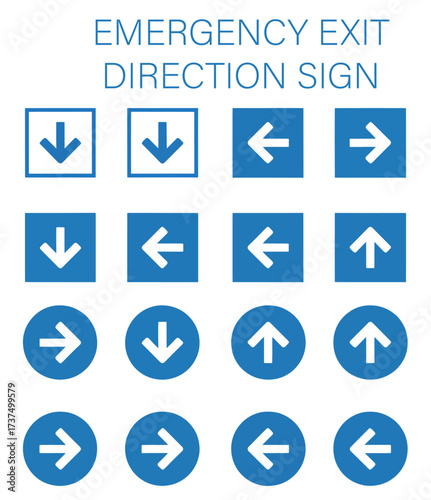 Blue Emergency Exit Direction Sign Set - Safety Assembly Point, Escape Evacuation Arrow Vector