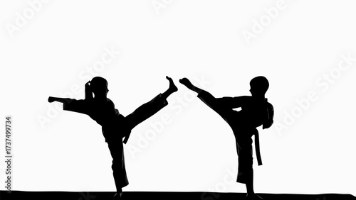Dynamic martial arts training featuring two striking silhouettes in a powerful demonstration of skill and strength