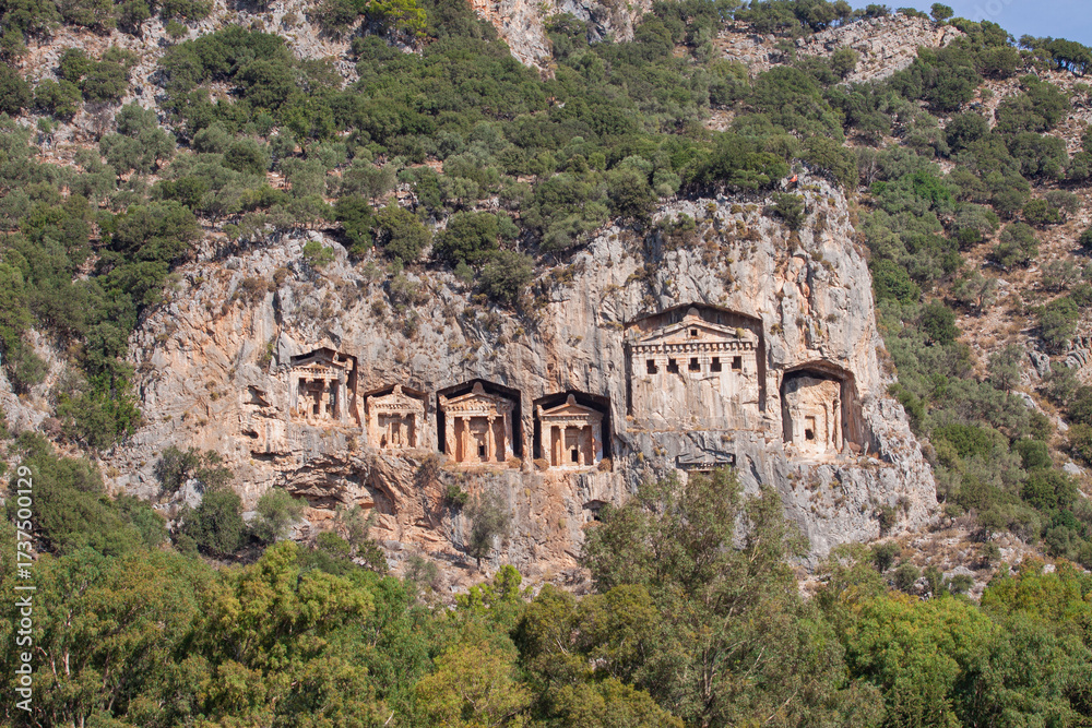 Fototapeta premium Famous Ancient Lycian Rock Tombs in Dalyan, Turkey