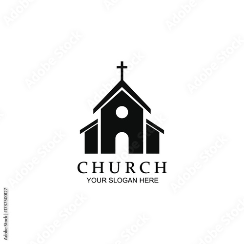 Vector art of elegant church logo with a cross, symbolizing faith, community, and spiritual guidance, ideal for religious organizations and events