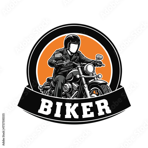 Classic Motorcycle Rider Biker Club Emblem Logo.
