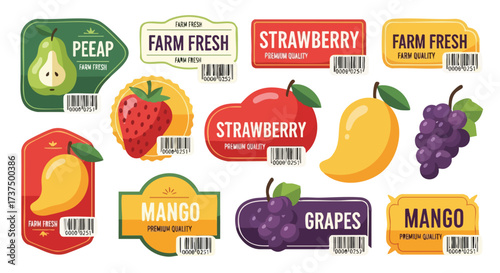 Collection of Fresh Fruit Labels with Barcodes.
