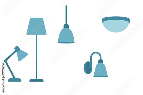 Collection of various modern lighting fixtures and lamps for home decor
