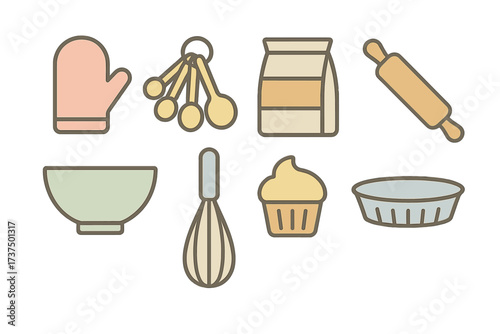 Collection of baking tools and ingredients for cooking and pastry making