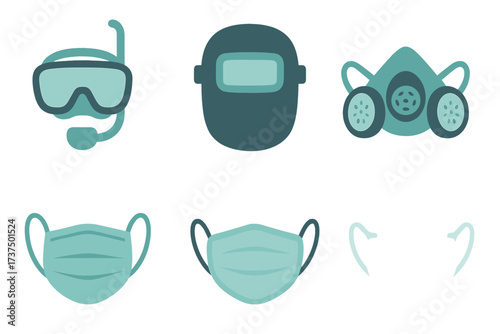 Collection of various protective masks and safety gear for different activities and professions