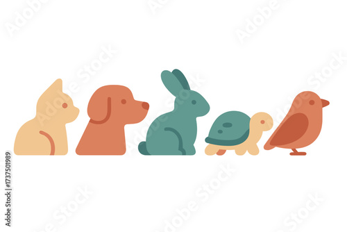 Photography Adorable stylized domestic and wild animals in a row with simple shapes and soft