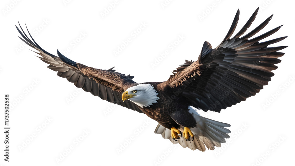 Naklejka premium Bald Eagle in Flight with Wings Spread