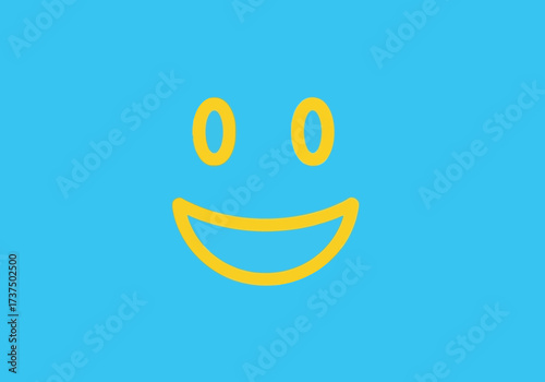 Bright Yellow Happy Smiley Face Emoji with a Cheerful Expression on a Blue Background