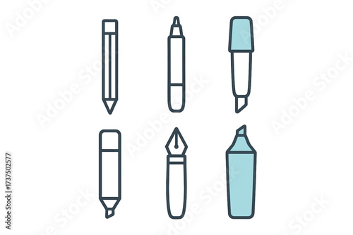 Essential writing and drawing tools collection for creative projects