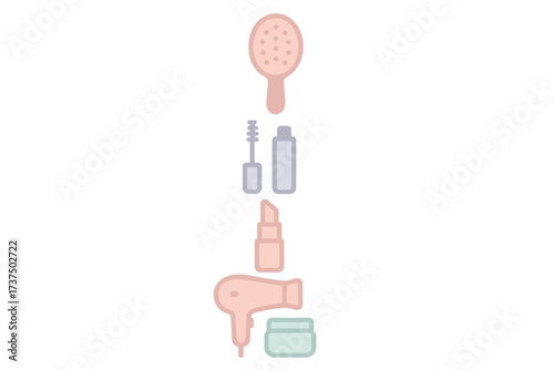 Essential hair and beauty tools arranged vertically on a clean background