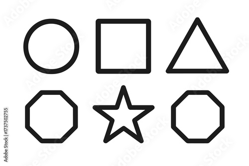 Various geometric shapes displayed in black outlines on a white background for educational purposes