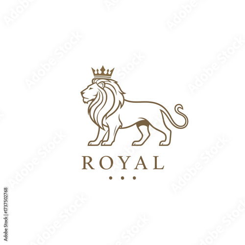 Vector art of royal lion logo featuring a majestic lion with a crown, symbolizing strength, leadership, and prestige for a highend brand