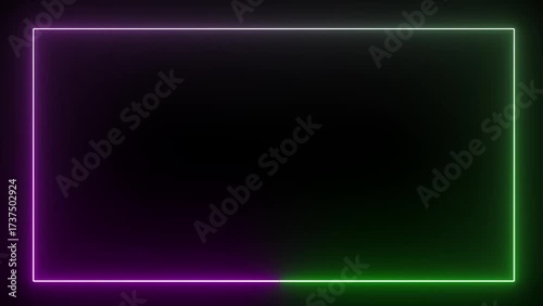 Pink and Green Neon Rectangle Border on Black Background