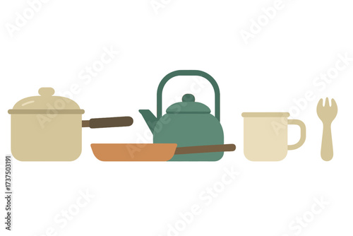Cooking tools and kitchen utensils arranged on a clean surface for meal preparation in a cozy kitchen setting