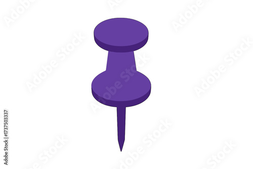 Isometric purple thumbtack for pinning notes and documents on a bulletin board
