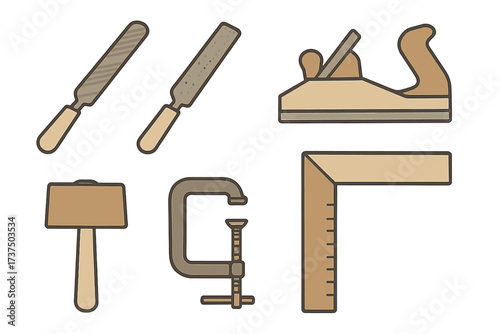 Collection of essential woodworking hand tools for carpentry and craftsmanship projects