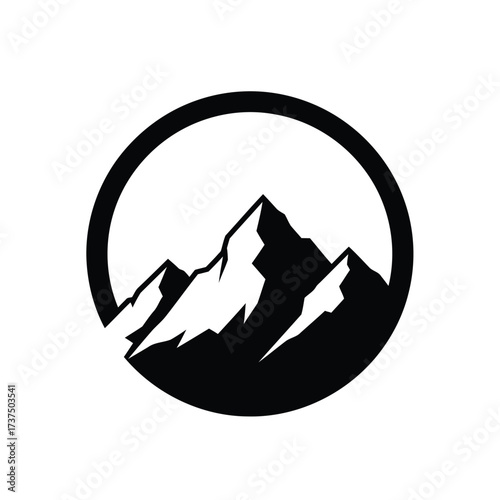Vector art of majestic mountain peak inside a circle, showcasing natures beauty and adventure, , perfect for outdoor enthusiasts and travel themes