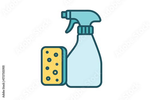 Cleaning spray bottle and sponge ready for household tasks at home