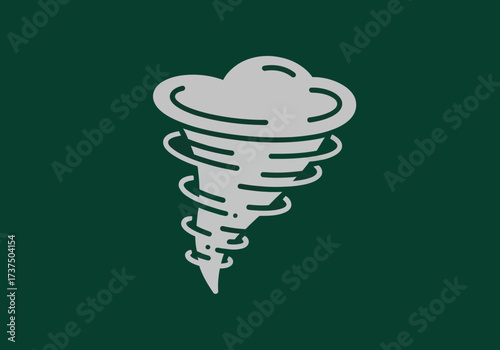 Light Grey Tornado Swirl Icon, Natural Disaster Symbol on Dark Green Background