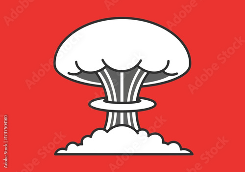 Mushroom Cloud Atomic Explosion Vector Illustration on Red Background