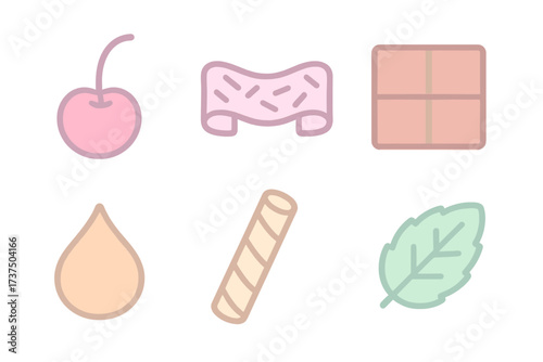 Colorful collection of sweet and fresh dessert ingredients laid out on a clean background