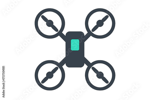 High-tech drone hovering in the air with four propellers above a clear blue sky at midday