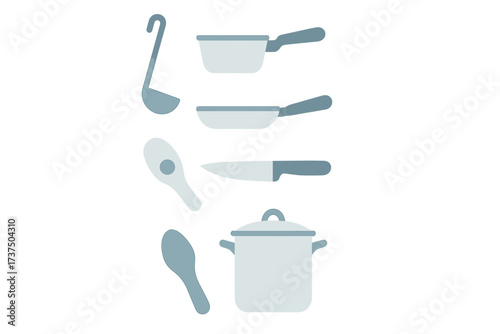 Collection of essential kitchen utensils and cookware for cooking and food preparation