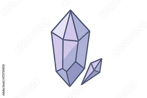 Elegant purple crystals with geometric facets and clean outlines on a simple white background