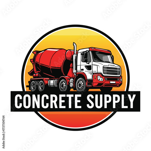 Red Concrete Mixer Truck Logo Design.