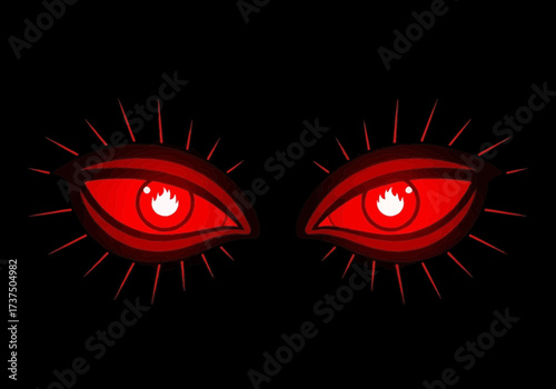 Intense Glowing Red Eyes Staring Menacingly on a Dark Black Background