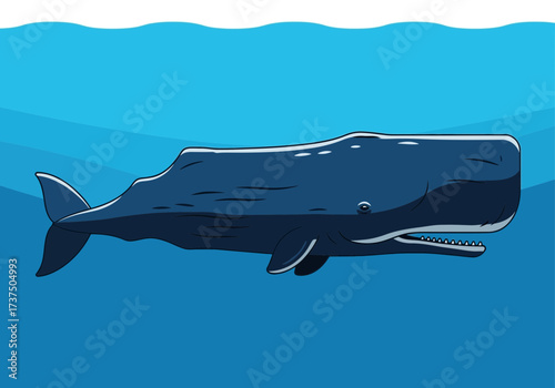 Majestic Sperm Whale Swimming Underwater in the Deep Blue Ocean