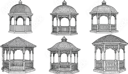 Hand drawn sketches of European architectural landmarks including churches cathedrals and towers