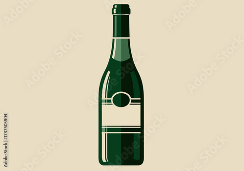 Dark Green Classic Bottle with Blank Labels, Isolated Vector Illustration