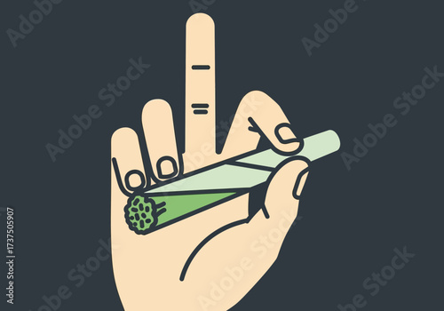 Hand Holding a Rolled Cigarette on a Dark Gray Background, Symbolizing Relaxation or Counterculture