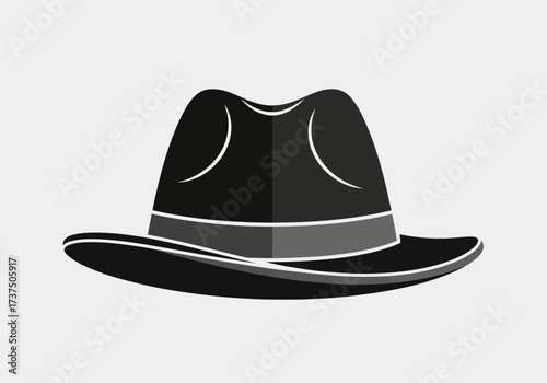 Black Fedora Hat Vector Icon on Light Grey Background