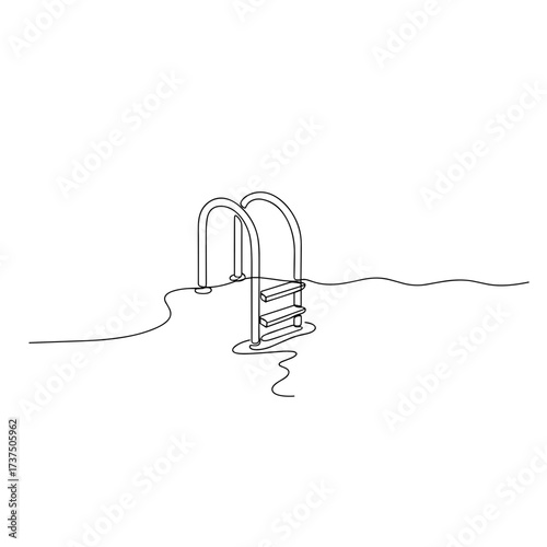 Swimming pool ladder in minimalist one-line drawing style