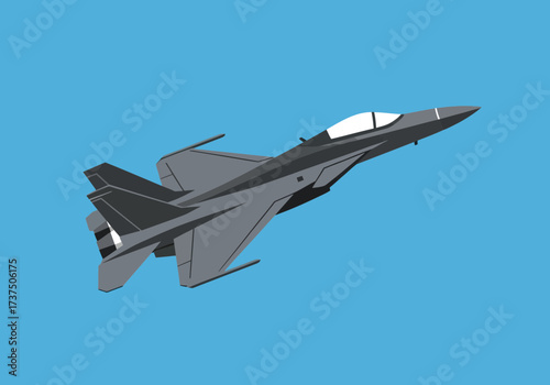 Sleek Gray Fighter Jet Flying in a Clear Blue Sky, Modern Military Aircraft