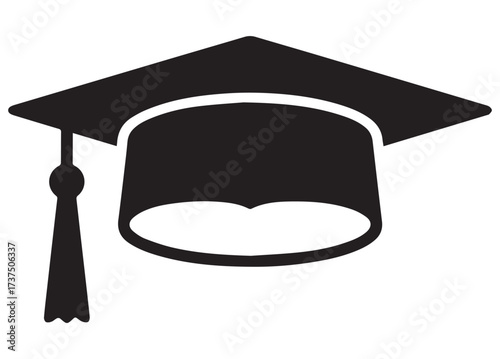 Simple Black Graduation Cap Icon with Tassel academic cap