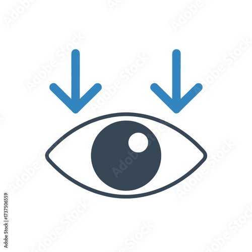 Eye with arrows pointing down vision and focus concept low vision and eye exam concept