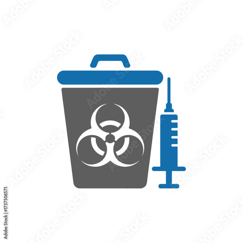 Biohazard waste container concept of medical waste disposal, infectious waste management, and safety