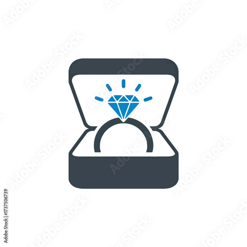 Elegant diamond ring in a box, symbolizing love, commitment, and a special occasion for couples