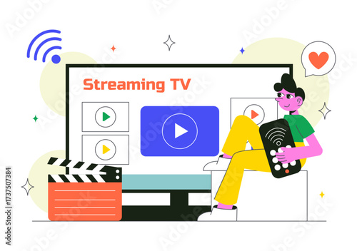 Subscription Streaming TV Vector Illustration Featuring Online Media Platforms with Educational, Entertainment, and News Content in a Flat Background