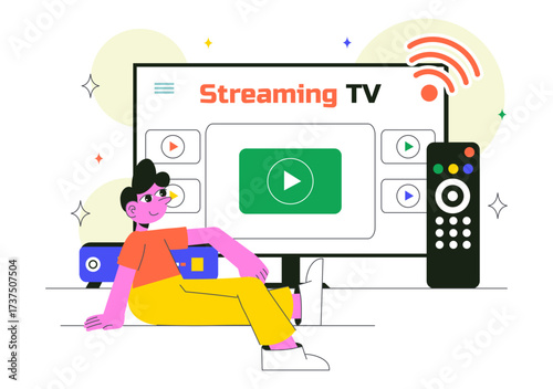 Subscription Streaming TV Vector Illustration Featuring Online Media Platforms with Educational, Entertainment, and News Content in a Flat Background