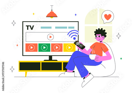 Subscription Streaming TV Vector Illustration Featuring Online Media Platforms with Educational, Entertainment, and News Content in a Flat Background