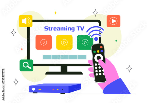 Subscription Streaming TV Vector Illustration Featuring Online Media Platforms with Educational, Entertainment, and News Content in a Flat Background