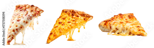 Cheese Pizza Slices isolated on a transparent PNG background, white background, cut out