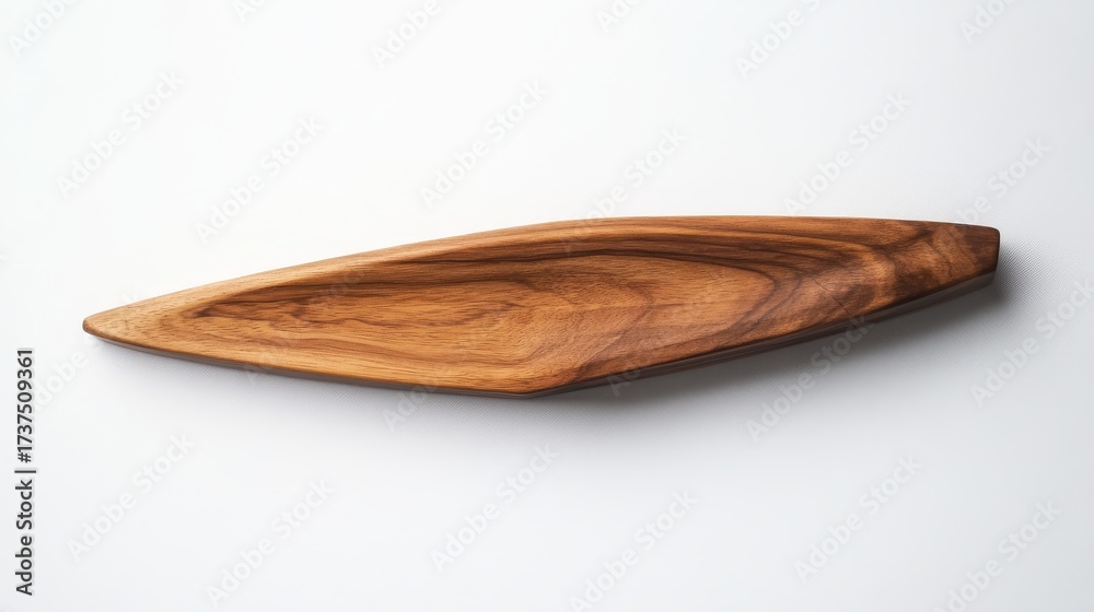 Obraz premium 74.A top-down view of a wooden hanger lying flat on a seamless white background. The lighting is soft and even, accentuating the hangerâ€™s organic wood tone and sleek design.
